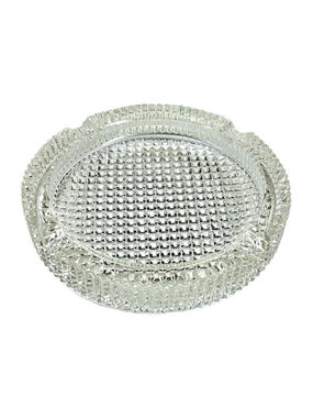 Vintage Heavy Clear Glass Ashtray 7 inch Waffle Geometric Pattern MCM